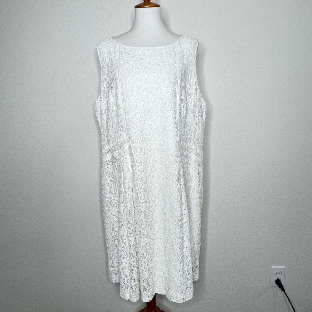 LAUREN‎ RALPH LAUREN Sleeveless Lace Midi Dress 20W Ivory Classic Minimalist